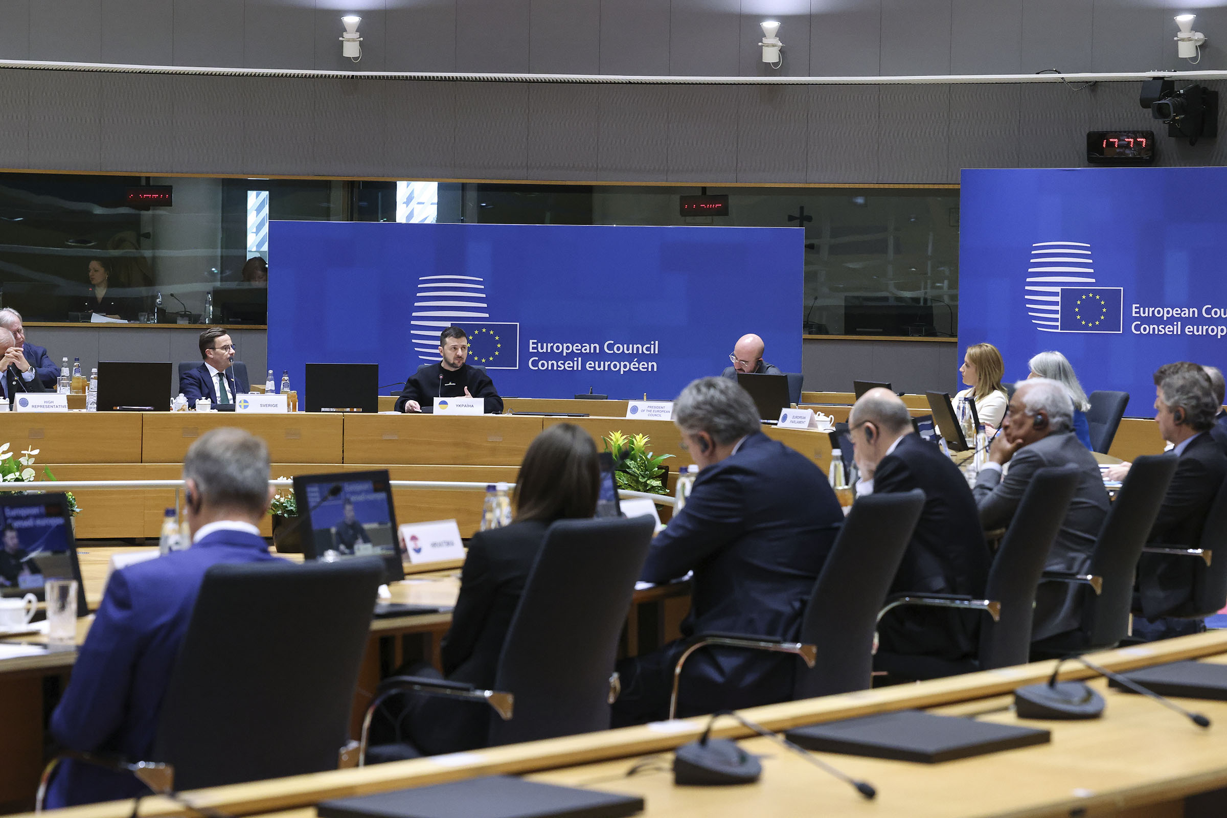 Wolodymyr Selensky, ukrainischer Präsident, bei einer Sitzung des EU-Rats.