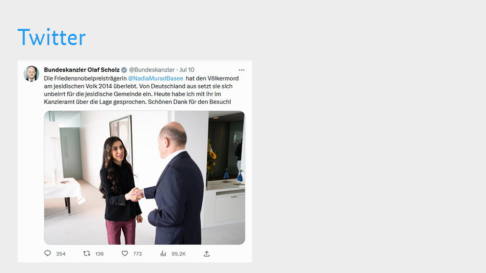 Die Friedensnobelpreisträgerin @NadiaMuradBasee hat den Völkermord am jesidischen Volk 2014 überlebt. 