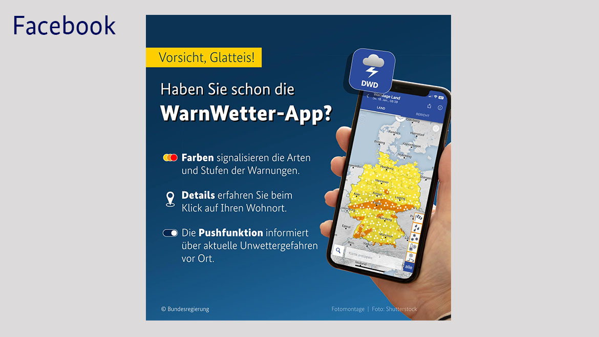 Temperaturen um den Gefrierpunkt, dazu Schnee und Eis. Damit Sie gut durch die aktuell frostige Zeit kommen, empfehlen wir die WarnWetter-App des Deutschen Wetterdienstes - erhältlich im Apple- und Google-Play-Store:
