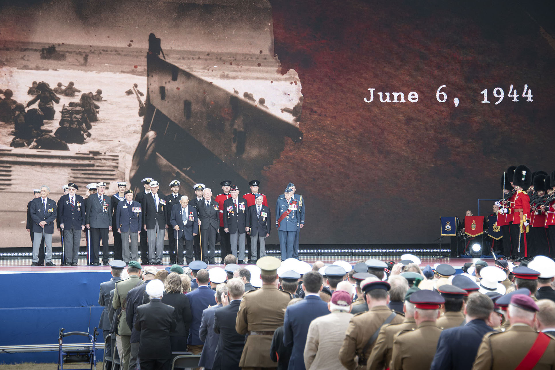 D-Day veterans on stage during the commemoration celebrations