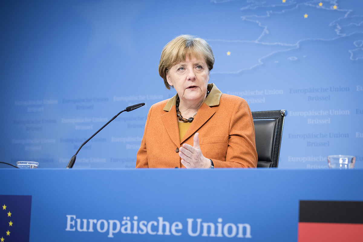 La chancelière fédérale Angela Merkel en conférence de presse
