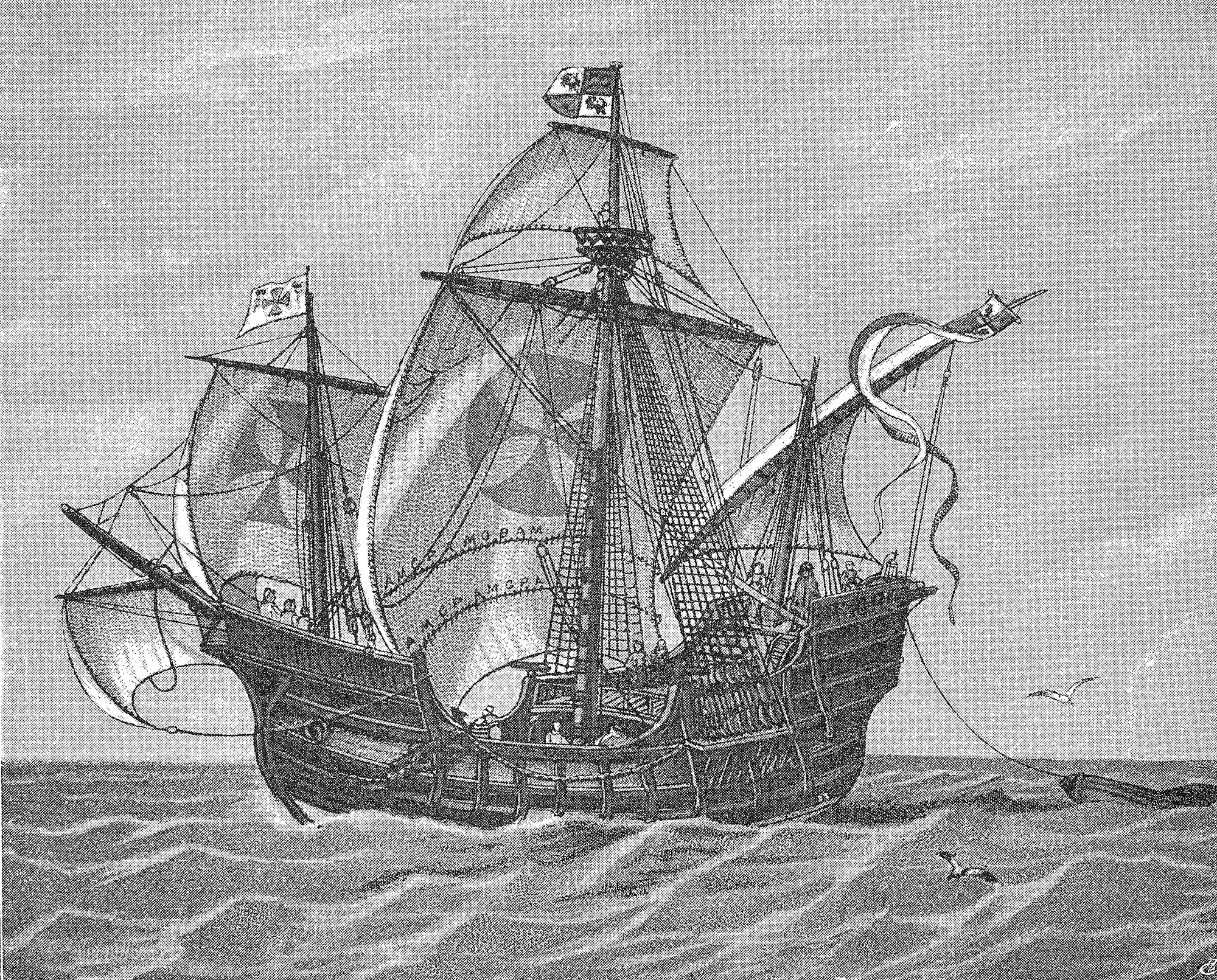 Dessin de la caravelle Santa María de Christophe Colomb
