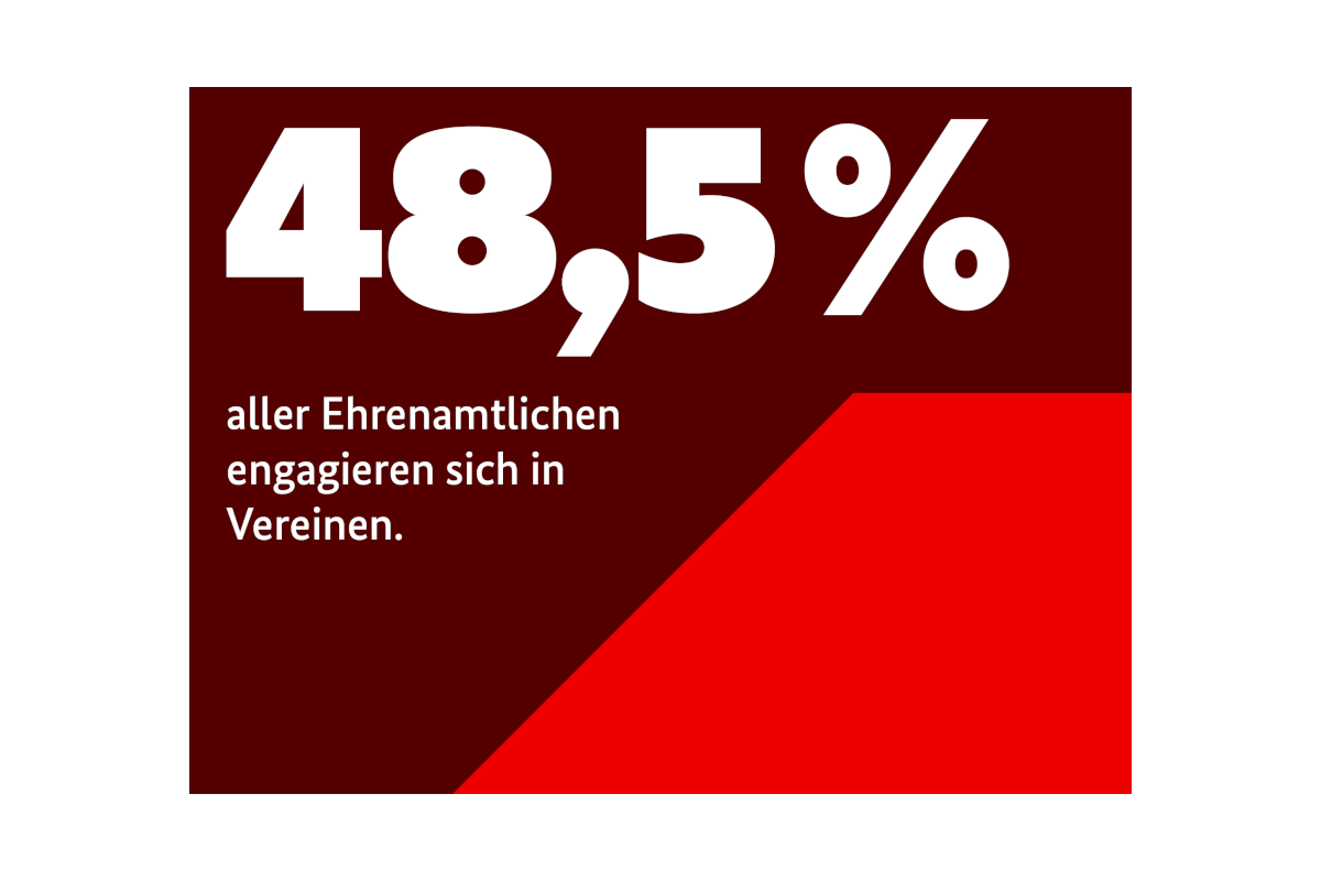 48,5% aller Ehrenamtlichen engagieren sich in Vereinen.