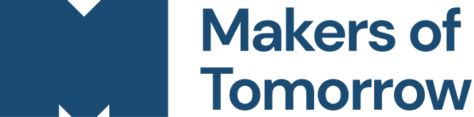 Das Logo zeigt ein großes, blaues M darunter steht in blau Makers of tomorrow. 
