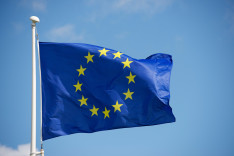 Closeup of the flag of the European Union waving.Flagge Europäische Union Europa