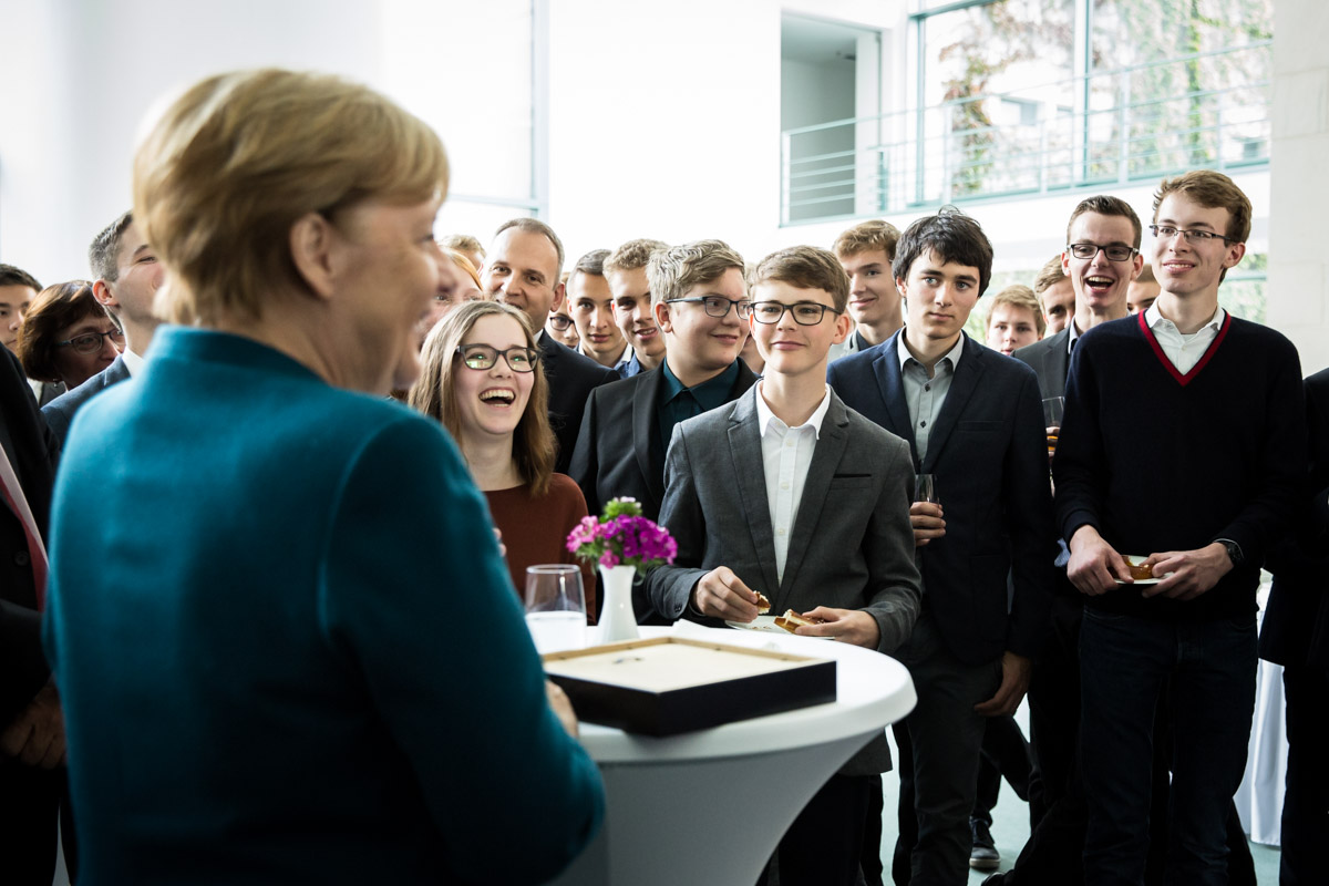 Chancellor Angela Merkel during the reception for the prize-winners of the young scientist of the year competition "Jugend forscht"