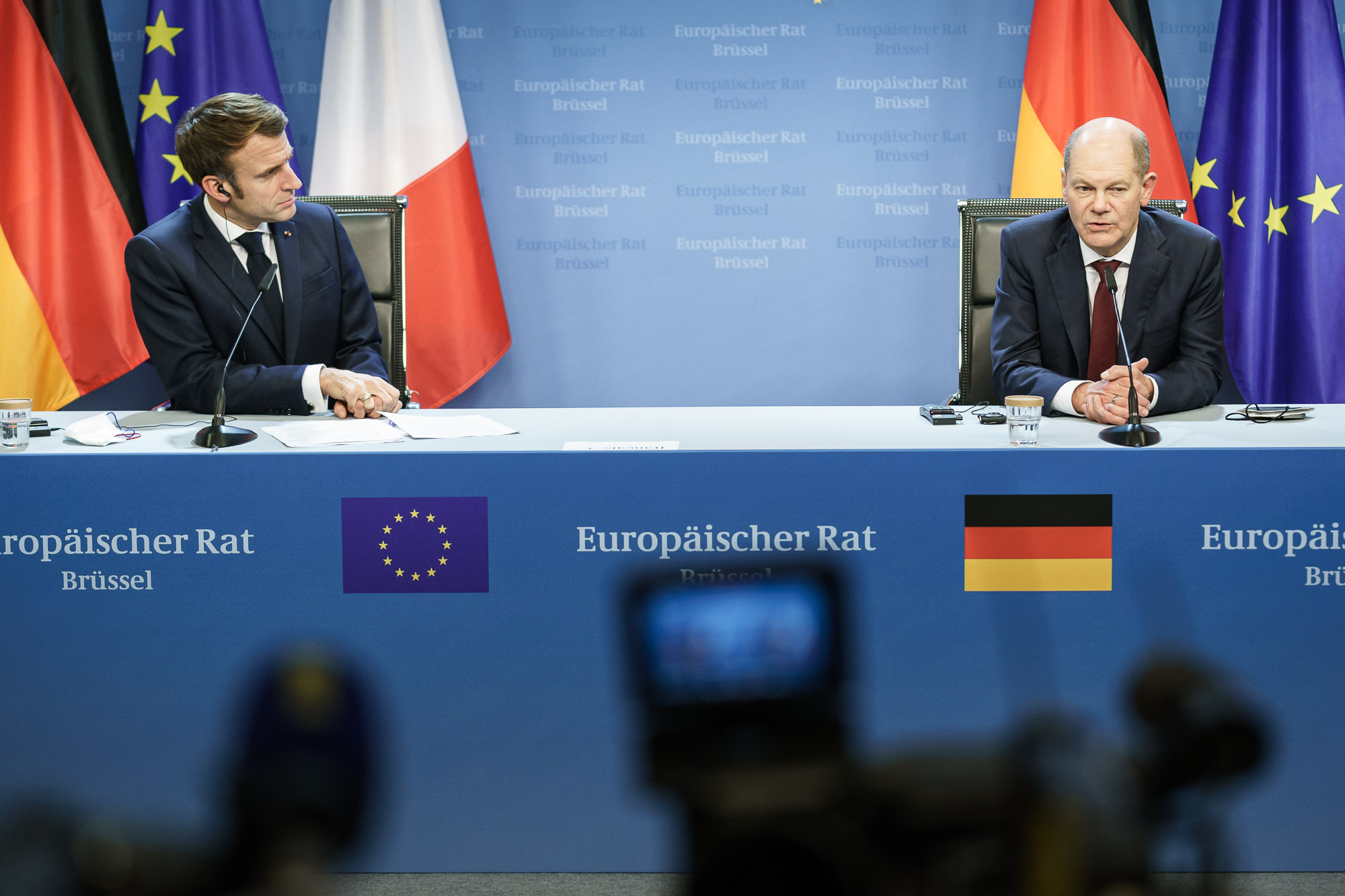 Conférence de presse du chancelier fédéral Olaf Scholz et du président français Emmanuel Macron