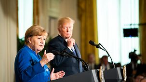 Bundeskanzlerin Angela Merkel und US-Präsident Donald Trump bei einer gemeinsamen Pressekonferenz.