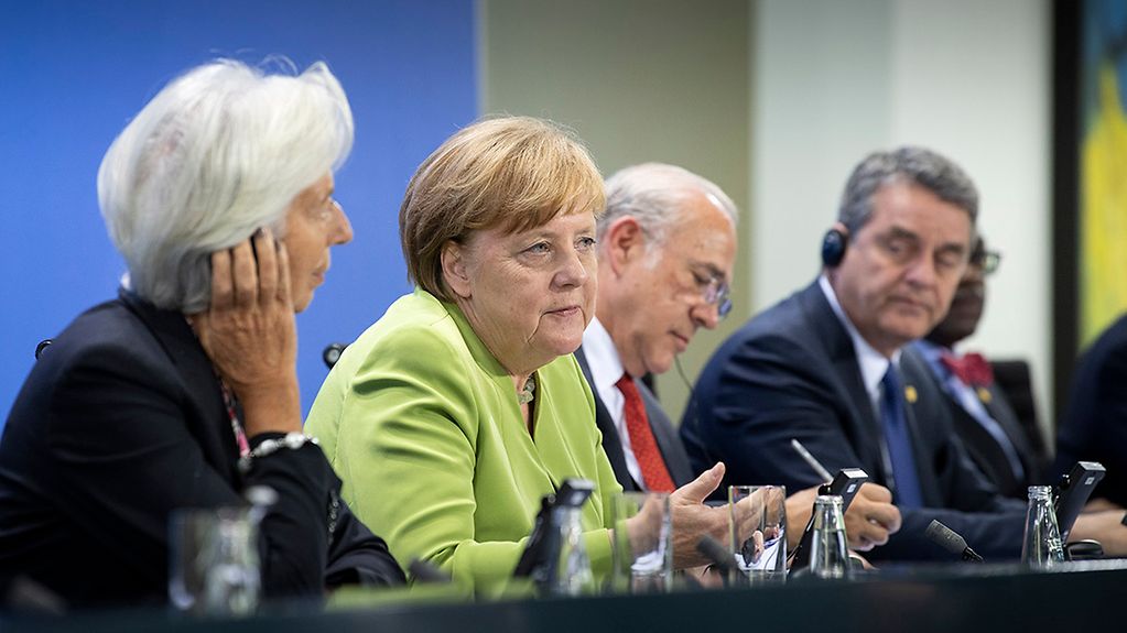 Angela Merkel and Christine Lagarde at the press conference