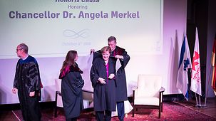 Chancellor Angela Merkel is awarded an honorary Ph.D. at the University of Haifa.