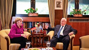 Chancellor Angela Merkel in discussion with Israel's President Reuven Rivlin