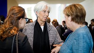 Chancellor Angela Merkel in discussion with Christine Lagarde, Managing Director of the International Monetary Fund (IMF)