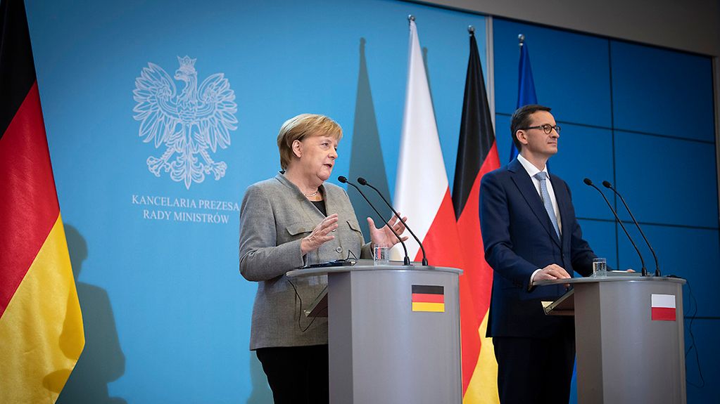 Press conference with Angela Merkel and Prime Minister Mateusz Morawiecki 
