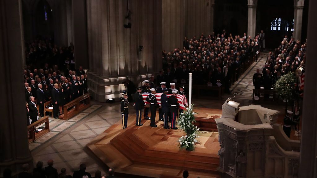 The casket bearing George H.W. Bush inside Washington's National Cathedral