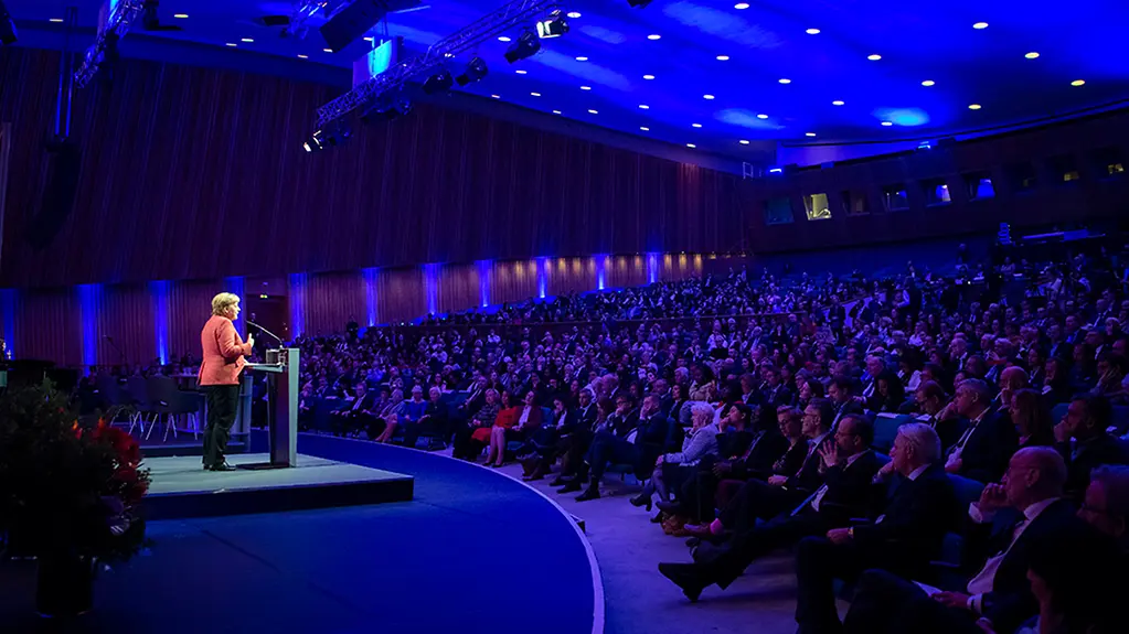 Chancellor Angela Merkel speaks at the celebration to mark 40 years of Government Commissioners for Integration