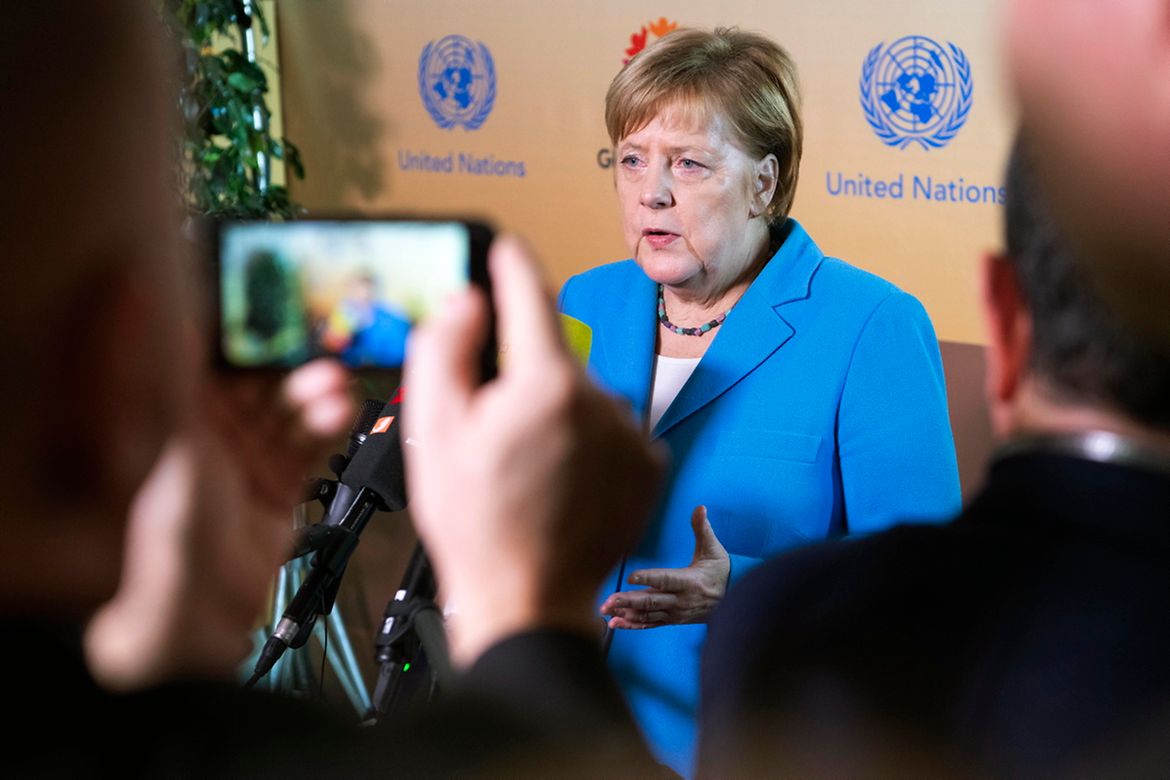 Bundeskanzlerin Angela Merkel bei einem Statement anlässlich der Konferenz zur Annahme des UN-Migrationspakts.