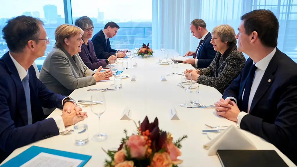 Chancellor Angela Merkel during talks with British Prime Minister Theresa May