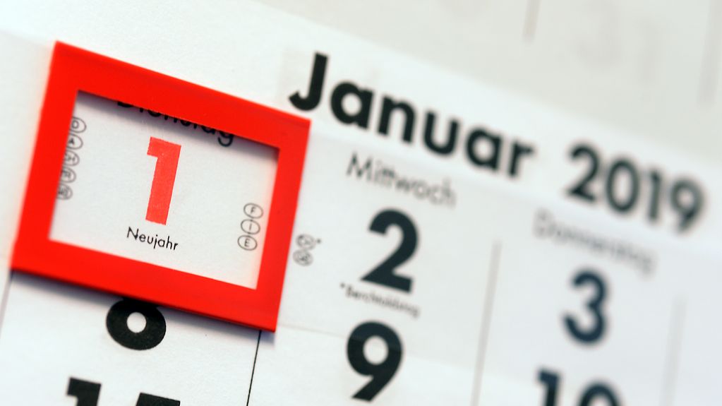 Kalender mit Kennzeichnung auf dem 1. Januar 2019