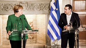 Bundeskanzlerin Angela Merkel mit Alexis Tsipras, Griechenlands Ministerpräsident.