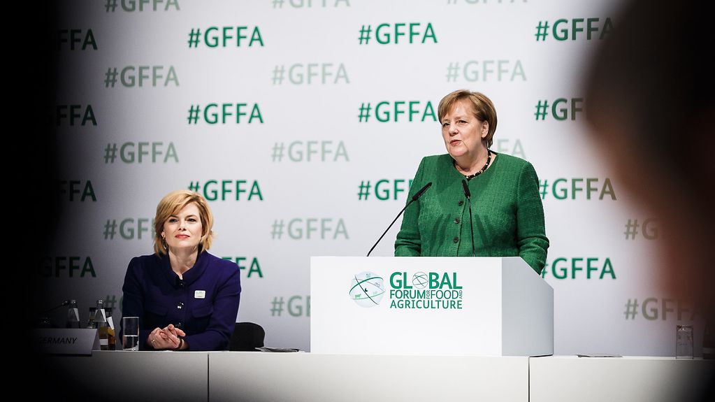 Chancellor Angela Merkel speaks at the Global Forum for Food and Agriculture.