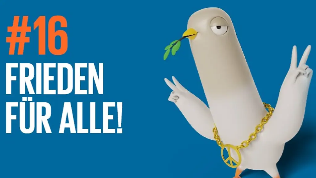 17 Nachhaltigkeitsziele - 17 Figuren: Die Taube steht für das Ziel "Frieden". 