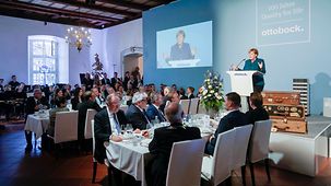 Bundeskanzlerin Angela Merkel spricht anlässlich des Firmenjubiläums des Unternehmens Ottobock.