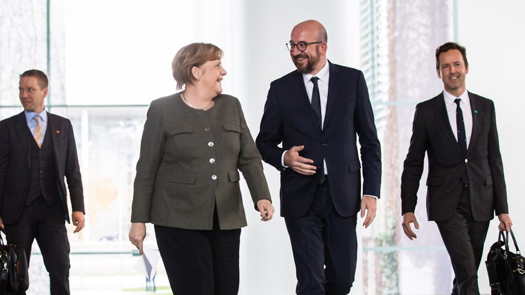 Angela Merkel meets with Belgian Prime Minister Charles Michel at the Federal Chancellery