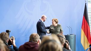 Chancellor Angela Merkel and Belgian Prime Minister Charles Michel at the press conference