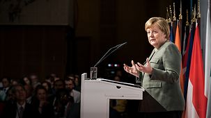 Chancellor Angela Merkel speaks at the Global Solutions Summit.