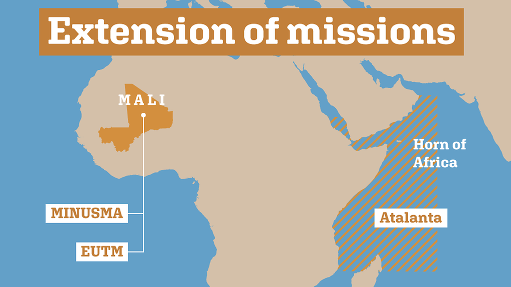 The Bundeswehr is involved in missions in Mali and the Horn of Africa.