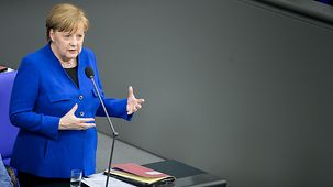 In the German Bundestag, Chancellor Angela Merkel answers the questions of parliamentarians.