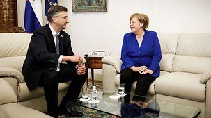 Bundeskanzlerin Angela Merkel neben Andrej Plenkovic, Kroatiens Ministerpräsident.