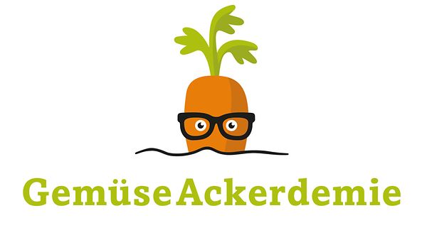 Logo GemüseAckerdemie: Eine Möhre mit Brille.