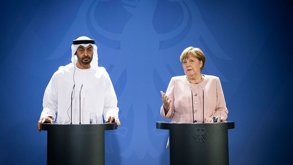 Chancellor Angela Merkel with Sheikh Mohammed bin Zayed al-Nahyan