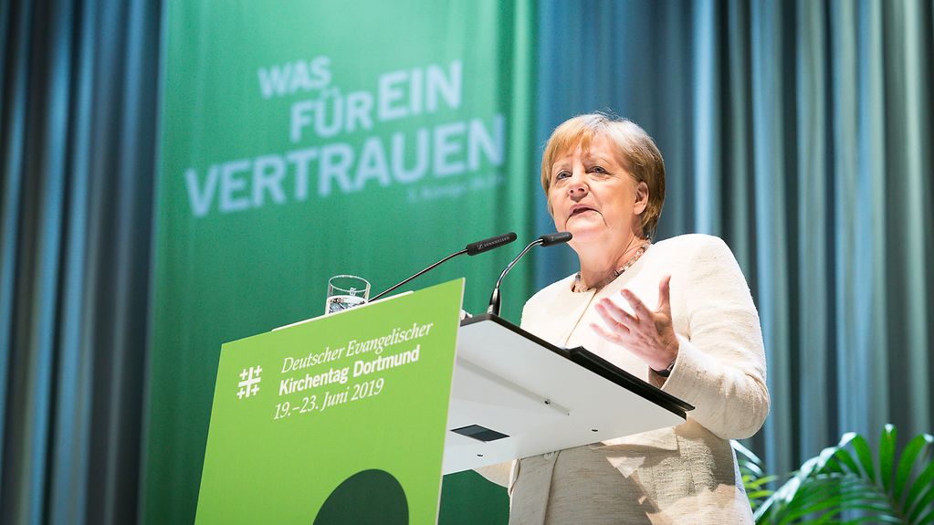 The Chancellor speaks at the Kirchentag, the annual convention of the German Protestant Church