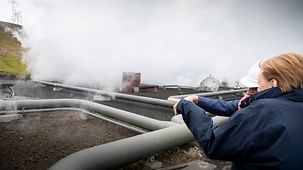 Chancellor Angela Merkel visits a geothermal power plant in Iceland.