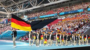 Einmarsch der Deutschen Teilnehmer bei den Berufsweltmeisterschaften in Kasan 