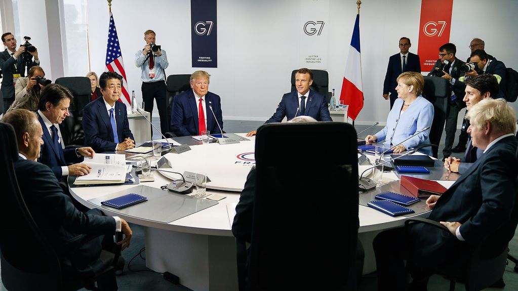 Chancellor Angela Merkel during a G7 session