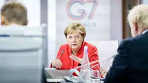 Chancellor Angela Merkel with the other G7 leaders during the first working session