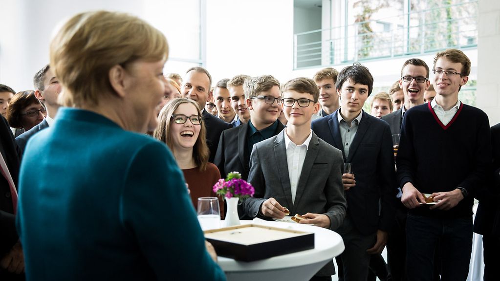 Chancellor Angela Merkel during the reception for the prize-winners of the young scientist of the year competition "Jugend forscht"
