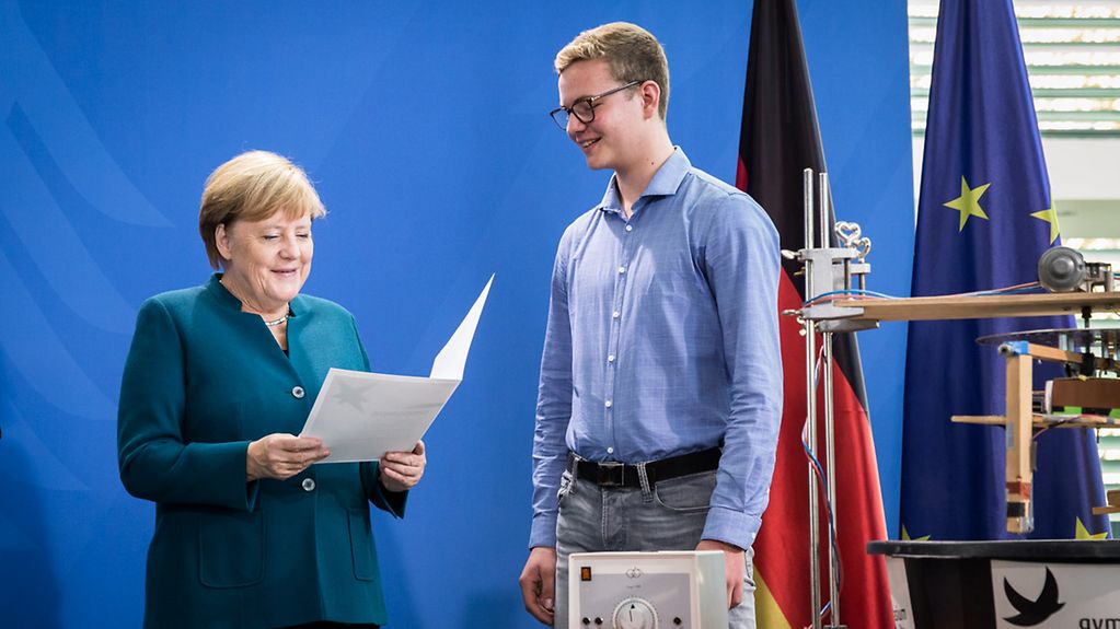 Chancellor Angela Merkel during the reception for prize-winners of the young scientist of the year competition "Jugend forscht"
