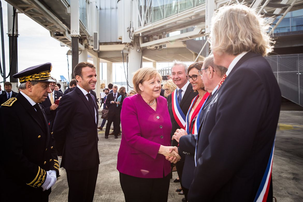 Chancellor Angela Merkel visits the Airbus plant in Toulouse, where she was attending the Franco-German Council of Ministers.