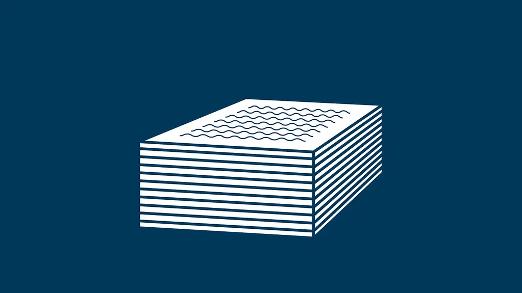 Die Grafik mit einem Papierstapel steht für den Bereich "Halbzeitbilanz" 