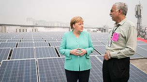 Chancellor Angela Merkel visits the solar-powered metro station Dwarka Sector 21.