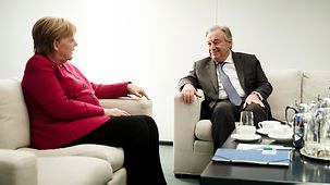 Chancellor Angela Merkel in discussion with António Guterres, Secretary-General of the United Nations