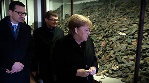 Chancellor Angela Merkel during her visit to the former concentration camp in Auschwitz