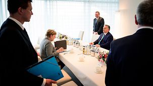 Chancellor Angela Merkel in talks with Viktor Orbán, Hungary's Prime Minister, at the Federal Chancellery