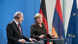 Chancellor Angela Merkel at a press conference with Nikol Pashinyan, Armenia's Prime Minister