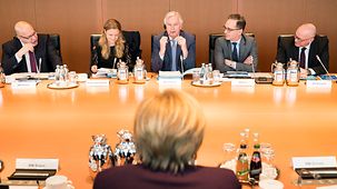 Chancellor Angela Merkel at a meeting of the Cabinet's "Brexit" Committee