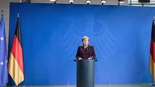 Berlin, 20. Februar 2020: In einem Statement verurteilt Bundeskanzlerin Angela Merkel die Gewaltverbrechen von Hanau.
